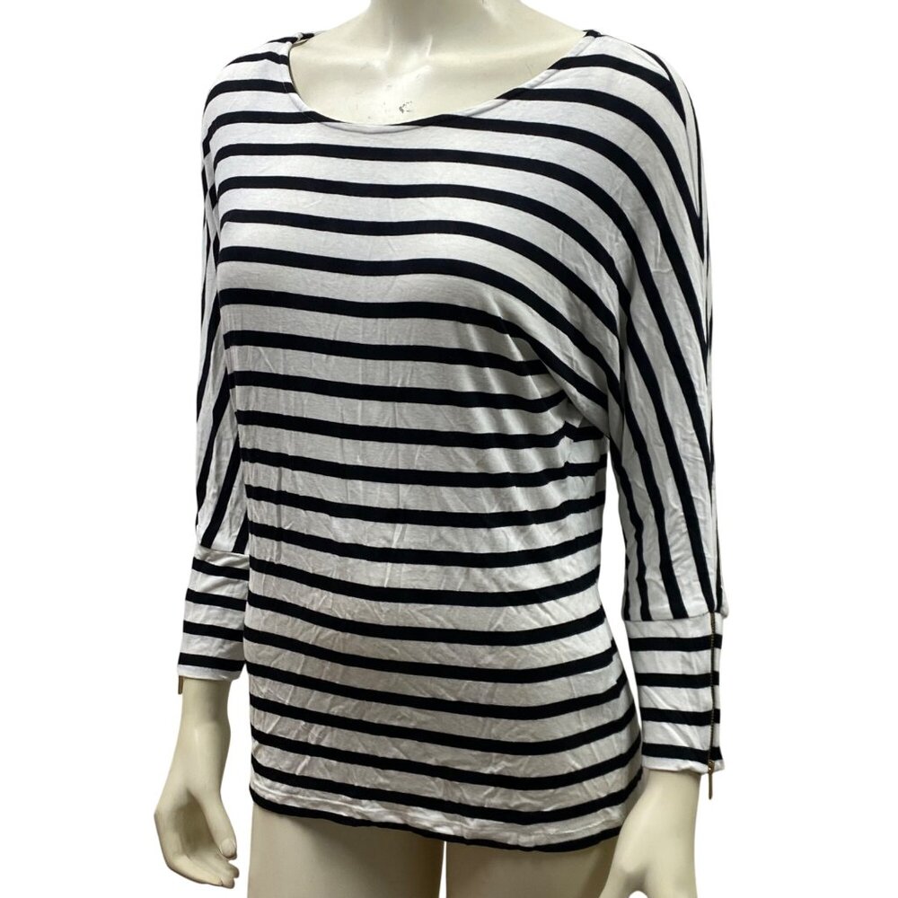 Calvin‎ Klein Black & White Striped Womens Top With Zipper Detail XS